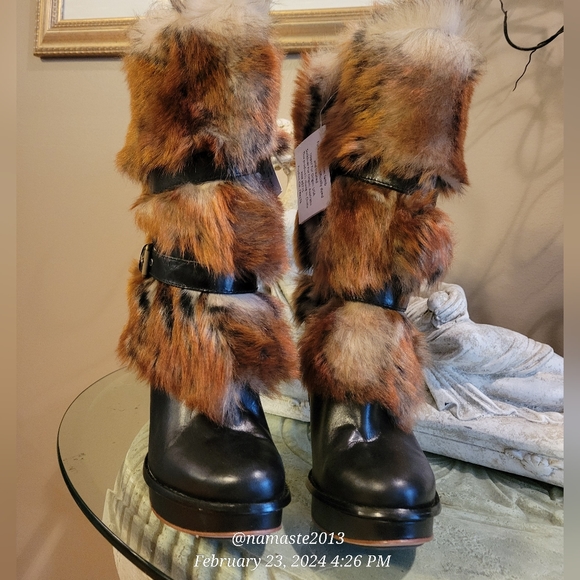 Ugg Foxly Leather Lamb Fur Boots Platform Luxury Designer S/N 1001320 NEW #728 - Picture 15 of 17